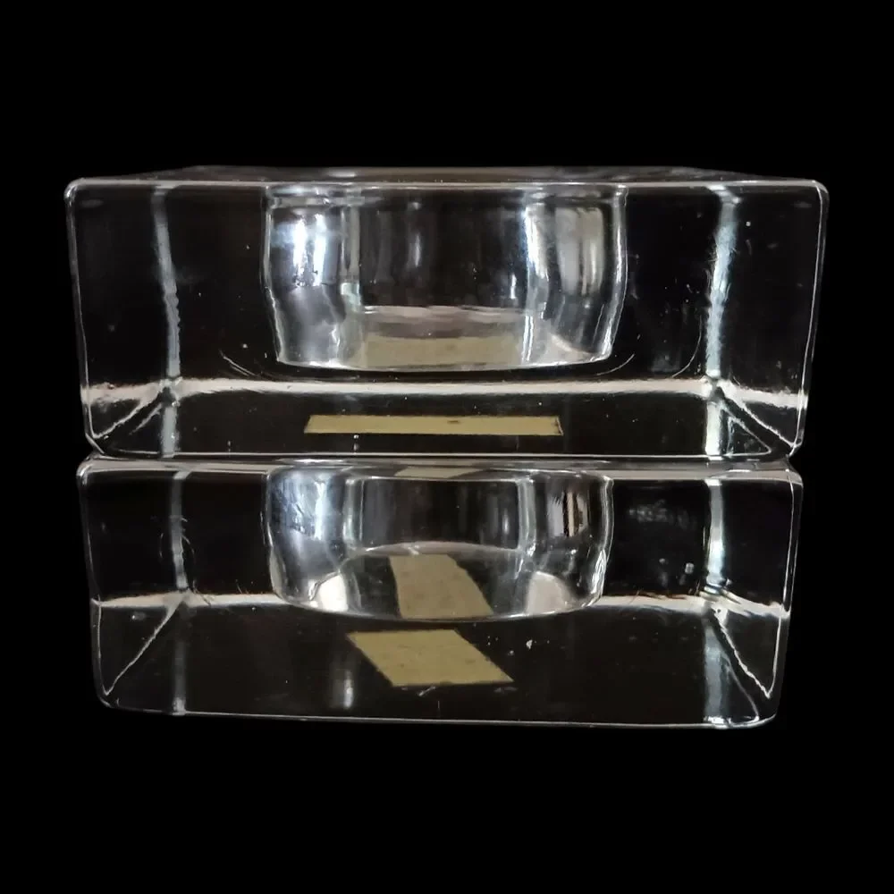 2 IKEA Glass Candle Holders Icy Clear Christmas Square Ice Cube Votive Tealight.